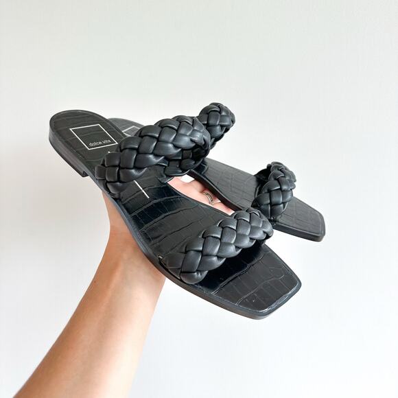 Dolce Vita Double Braided Strap Square Toe Sandals Black 9 - Picture 2 of 6